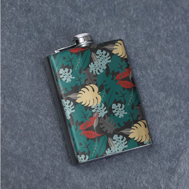 Tropical Leaves Pattern Hip Flask (forest leaves flask)