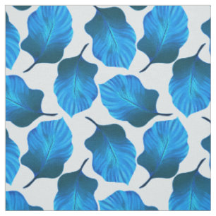 Tropical Leaves Pattern in Blue Fabric