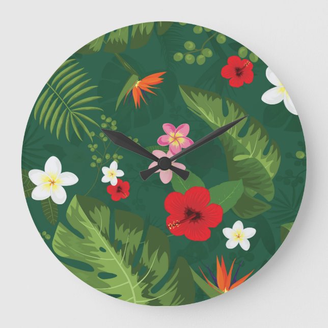 Tropical Leaves Pattern Large Clock (Front)