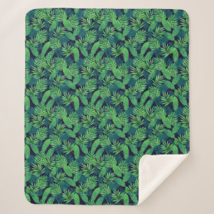 Tropical Leaves Pattern Sherpa Blanket