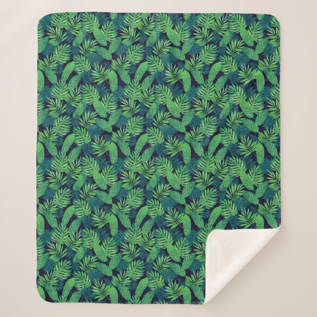 Tropical Leaves Pattern Sherpa Blanket (Front)