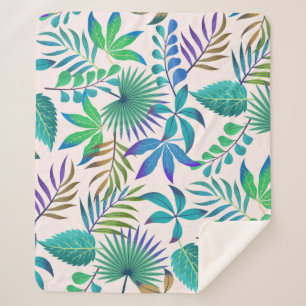 Tropical leaves pattern sherpa blanket