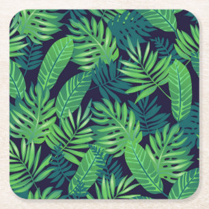 Tropical Leaves Pattern Square Paper Coaster