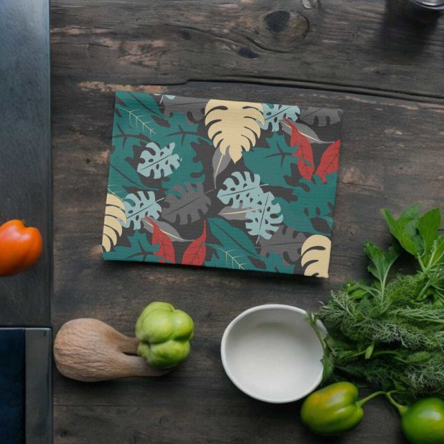 Tropical Leaves Pattern Tea Towel (Kitchen Towel)