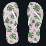 Tropical Leaves Pattern Wedding Party Dancing  Jandals<br><div class="desc">A cute botanical pattern of cute green Monstera leaves on a pale pink canvas with white inner liner make this a perfect bridal slipper for a tropical wedding theme or comfy footwear for the newlywed bride on her dream island honeymoon. These make great dancing shoes for the bridesmaids too. #espadrilles...</div>
