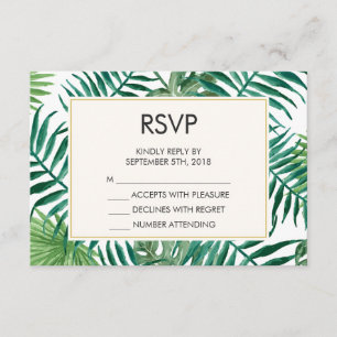 Tropical Leaves Pattern Wedding RSVP Card