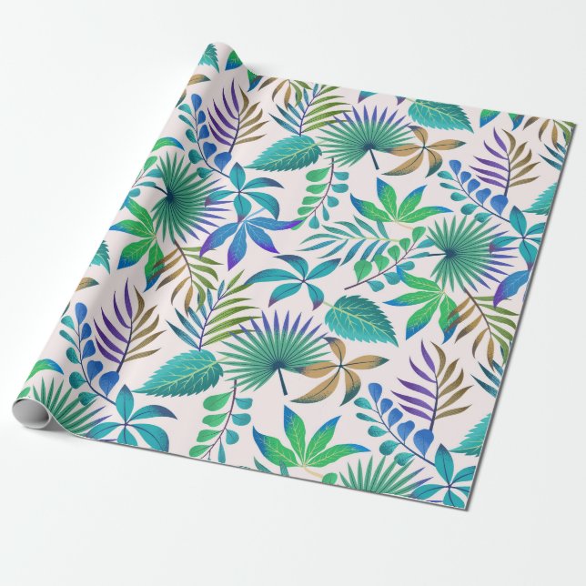 Tropical leaves pattern wrapping paper (Unrolled)