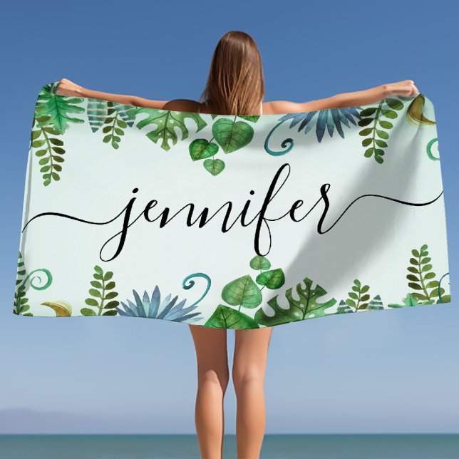 Tropical Leaves Personalised Nam Beach Towel (Tropical Leaves Personalized Nam Beach Towel)