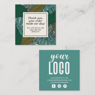 Tropical Leaves Personalised Order Thank You Square Business Card
