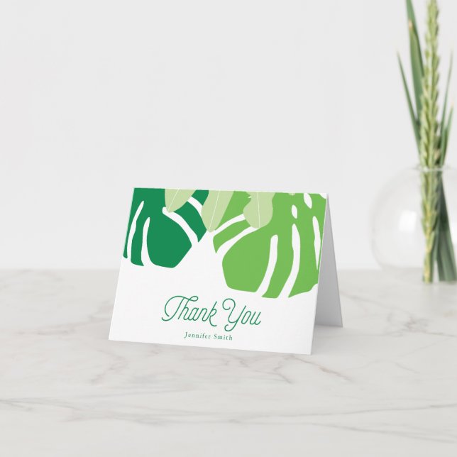 Tropical Leaves Personalised Thank You Note Card (Front)