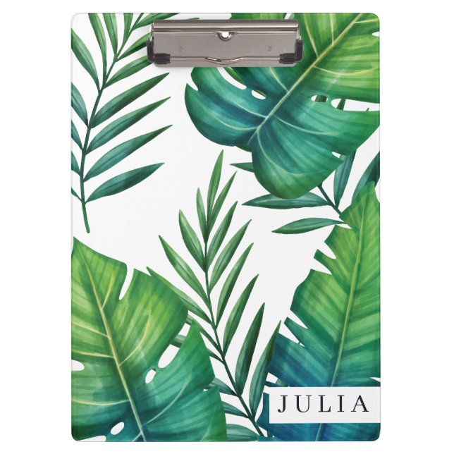Tropical Leaves Personalised Watercolor Clipboard (Front)