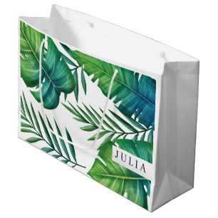 Tropical Leaves Personalised Watercolor Large Gift Bag