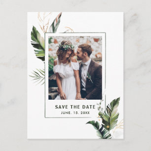 Tropical Leaves Photo Wedding Save the Date Announcement Postcard