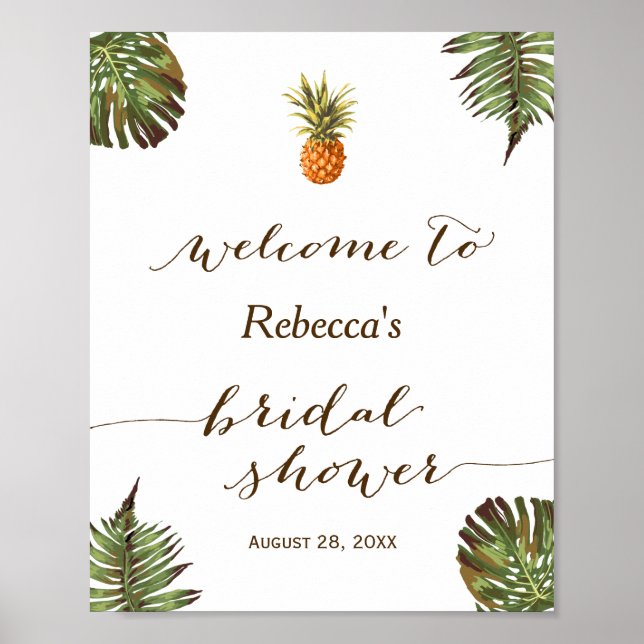 Tropical Leaves Pineapple Bridal Shower Sign (Front)
