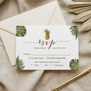 Tropical Leaves Pineapple Hawaiian Luau RSVP Card