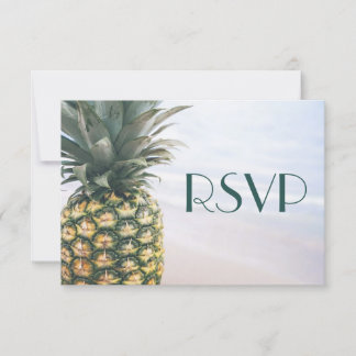 Tropical Leaves Pineapple Hawaiian Wedding RSVP Card