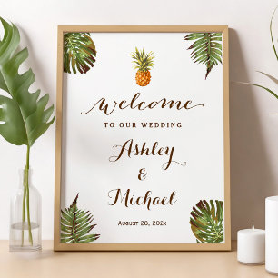 Tropical Leaves Pineapple Luau Wedding Sign