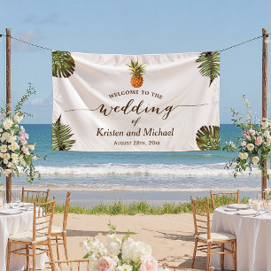 Tropical Leaves Pineapple Stylish Wedding Party Banner