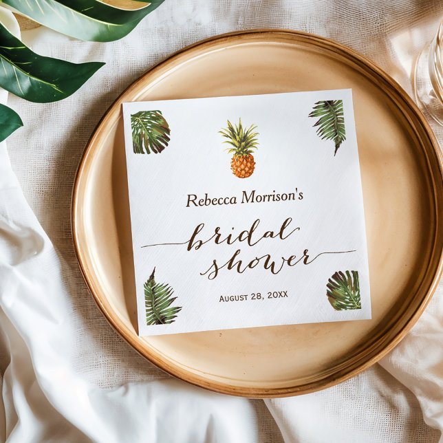 Tropical Leaves Pineapple Summer Bridal Shower Napkin (Creator Uploaded)