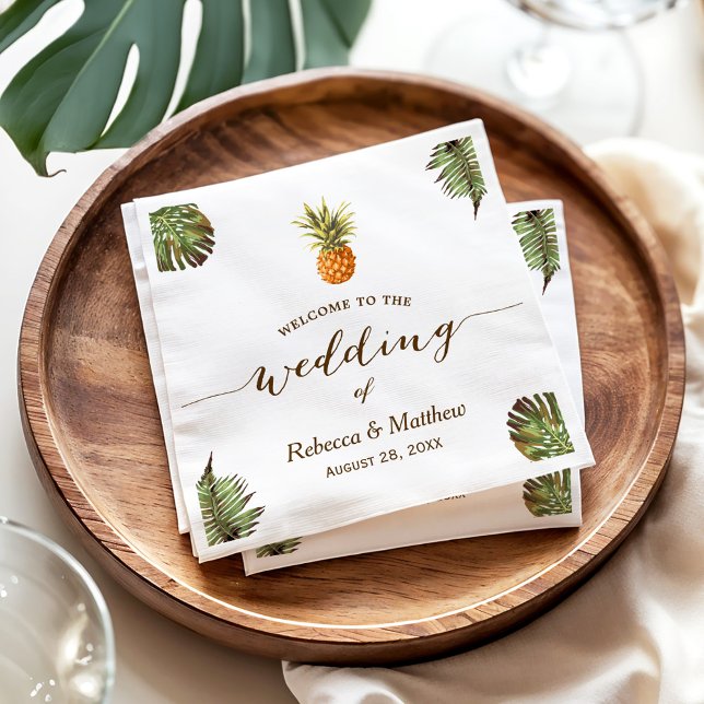 Tropical Leaves Pineapple Summer Wedding Napkin (Creator Uploaded)