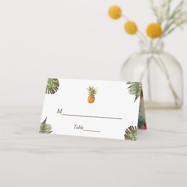 Tropical Leaves Pineapple Summer Wedding Table Place Card (Front)