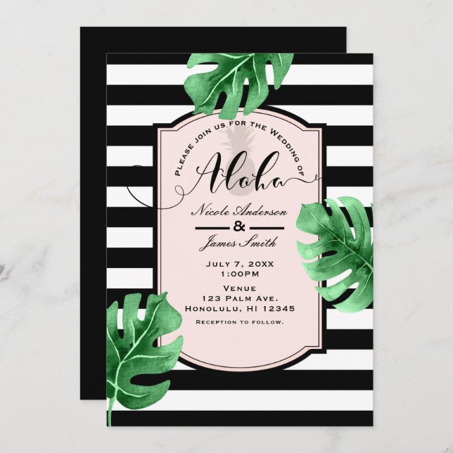 Tropical Leaves & Pineapple Wedding Invitations (Front/Back)