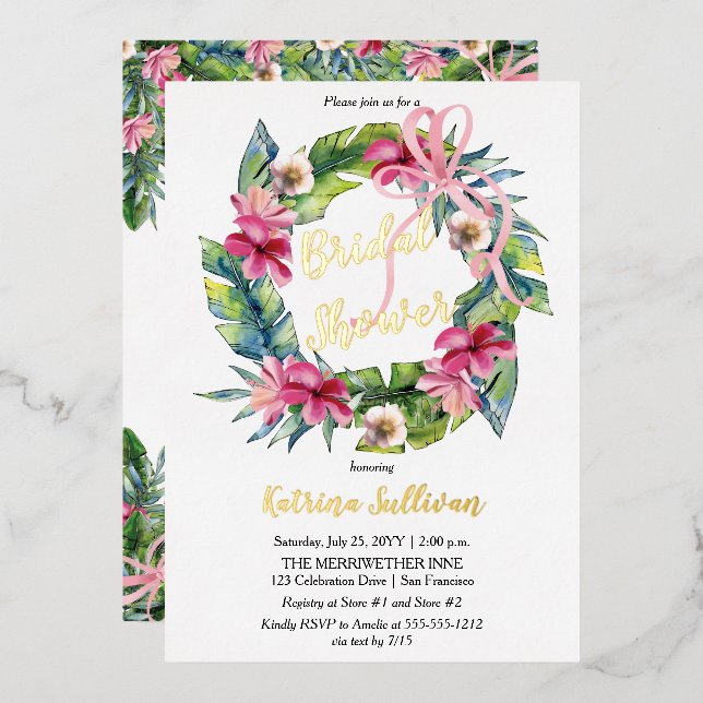 Tropical Leaves | Pink Floral Bridal Shower (Front/Back)
