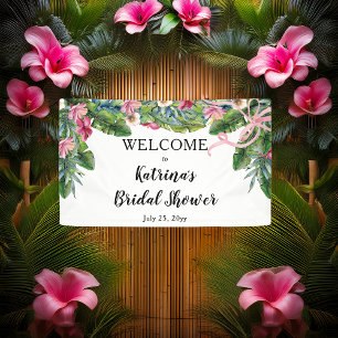 Tropical Leaves   Pink Floral Bridal Shower Banner