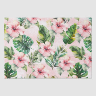 Tropical Leaves Pink Hibiscus Floral Tissue Paper