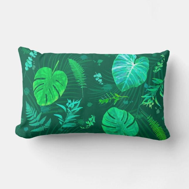 Tropical Leaves Plants DK Lumbar Cushion (Front)