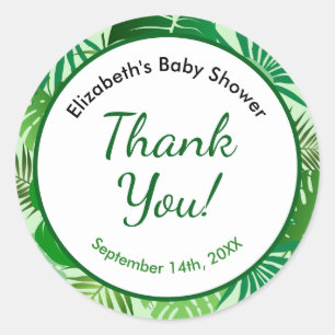 Tropical Leaves Rainforest Baby Shower Thank You Classic Round Sticker