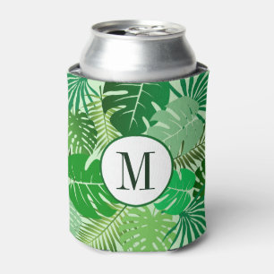 Tropical Leaves Rainforest Foliage Jungle Monogram Can Cooler