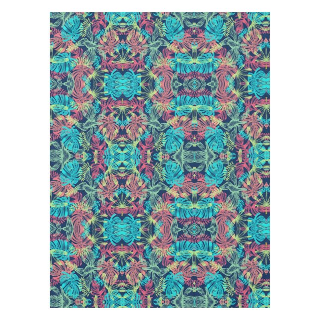 Tropical Leaves red orange yellow blue Tablecloth (Front)