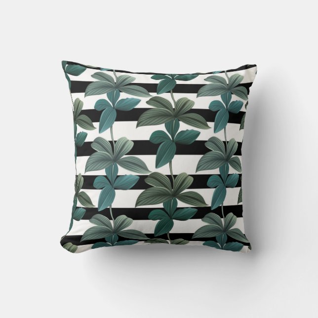 Tropical Leaves Reversible Stripe Pillow (Front)