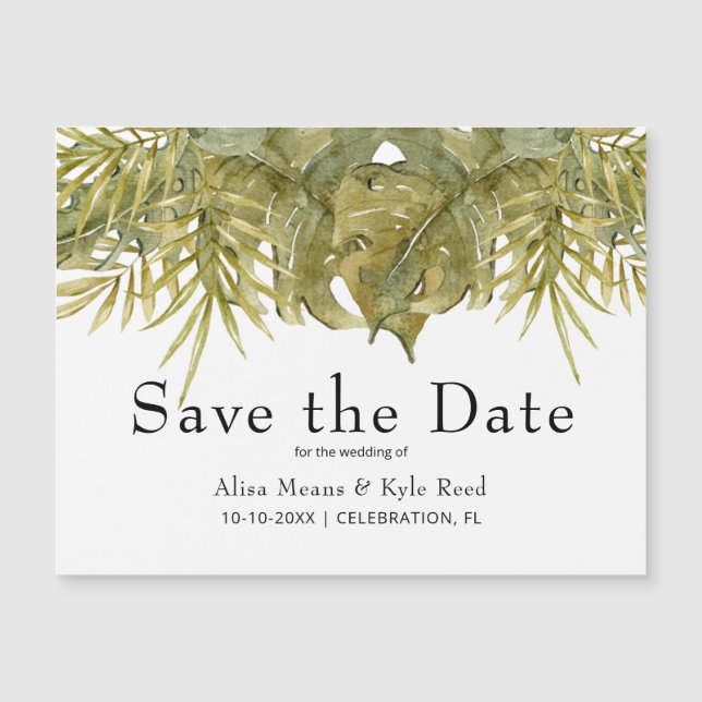 Tropical Leaves Save the Date Magnet (Front)