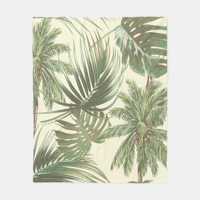 Tropical leaves seamless pattern fleece blanket (Front)