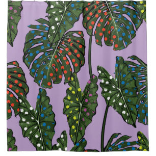 Tropical leaves seamless pattern on colourful pop shower curtain