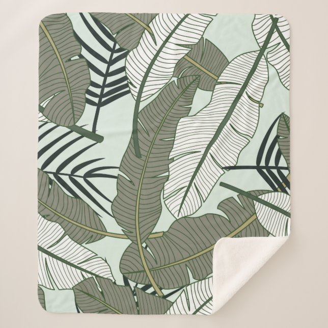 Tropical leaves seamless pattern  sherpa blanket (Front)
