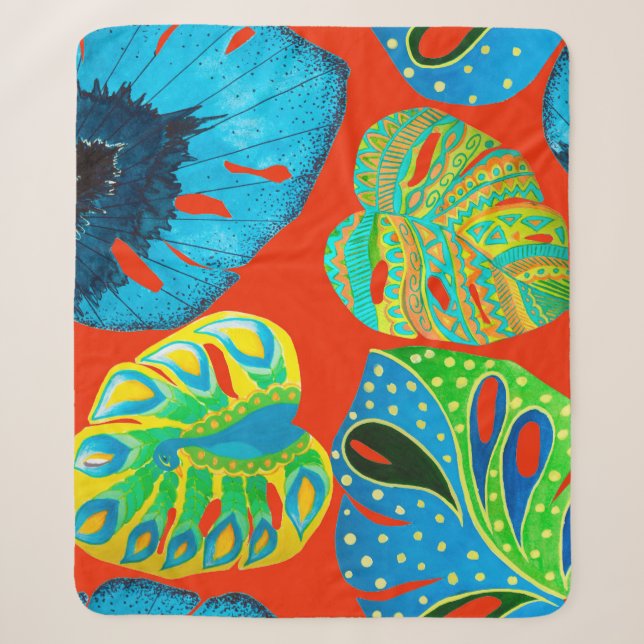 Tropical leaves seamless pattern sherpa blanket (Front)