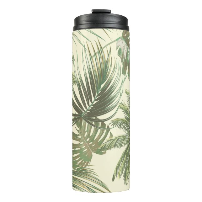 Tropical leaves seamless pattern thermal tumbler (Front)