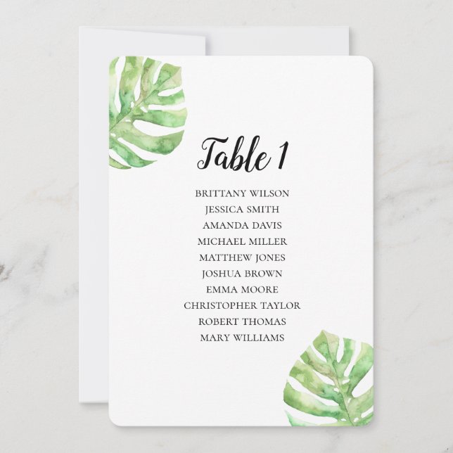 Tropical leaves seating chart. Exotic wedding plan Invitation (Front)