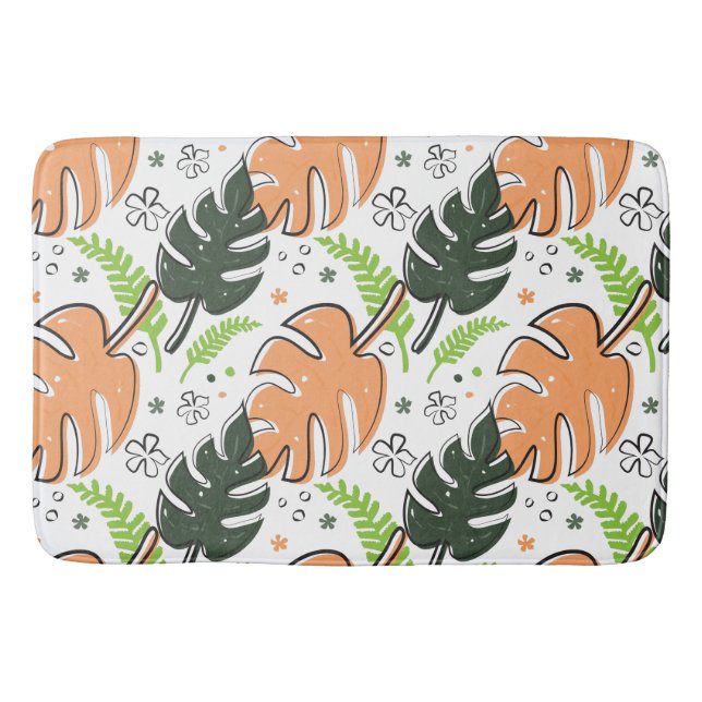 tropical leaves shower curtain bath mat (Front)