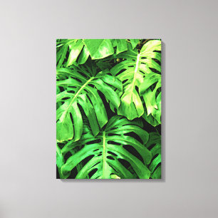Tropical Leaves Splitleaf Philodendron, Green Canvas Print