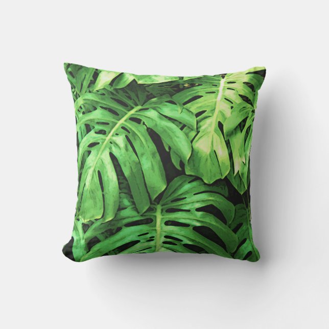 Tropical Leaves, Splitleaf Philodendron, Green Cushion (Front)