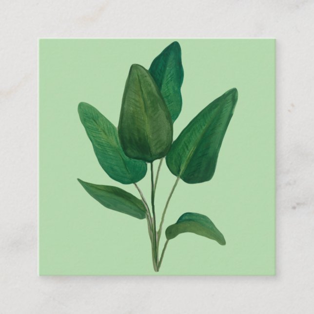 Tropical Leaves Square Business Card (Front)