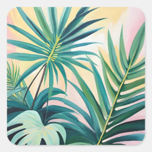 Tropical leaves square sticker
