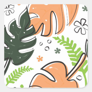tropical leaves square sticker
