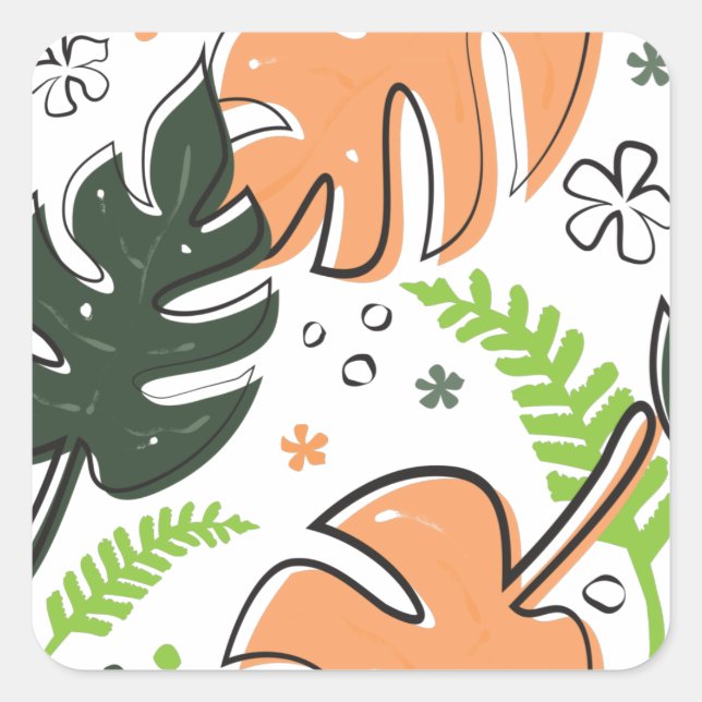 tropical leaves square sticker (Front)