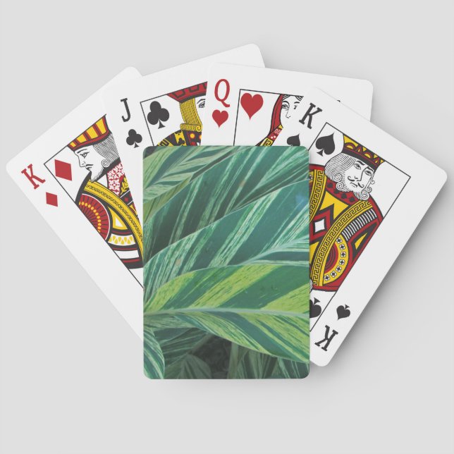 Tropical Leaves Striped Green Foliage Tropics Playing Cards (Back)