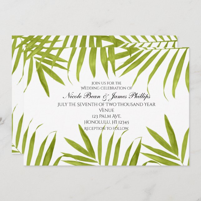 Tropical Leaves Summer Elegant Wedding Invitations (Front/Back)